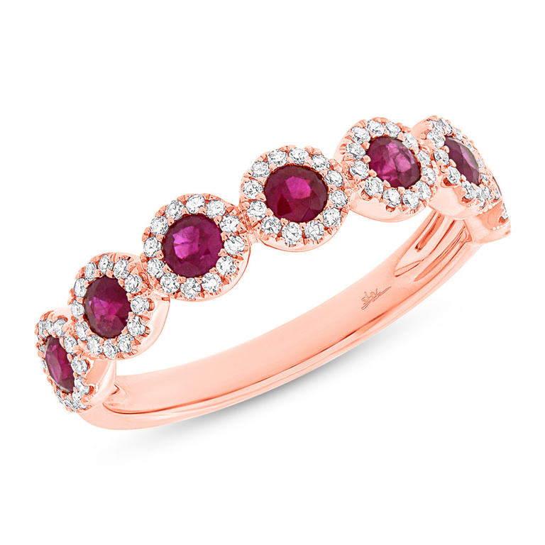 14K Yellow Gold Ruby Diamond Halo Band