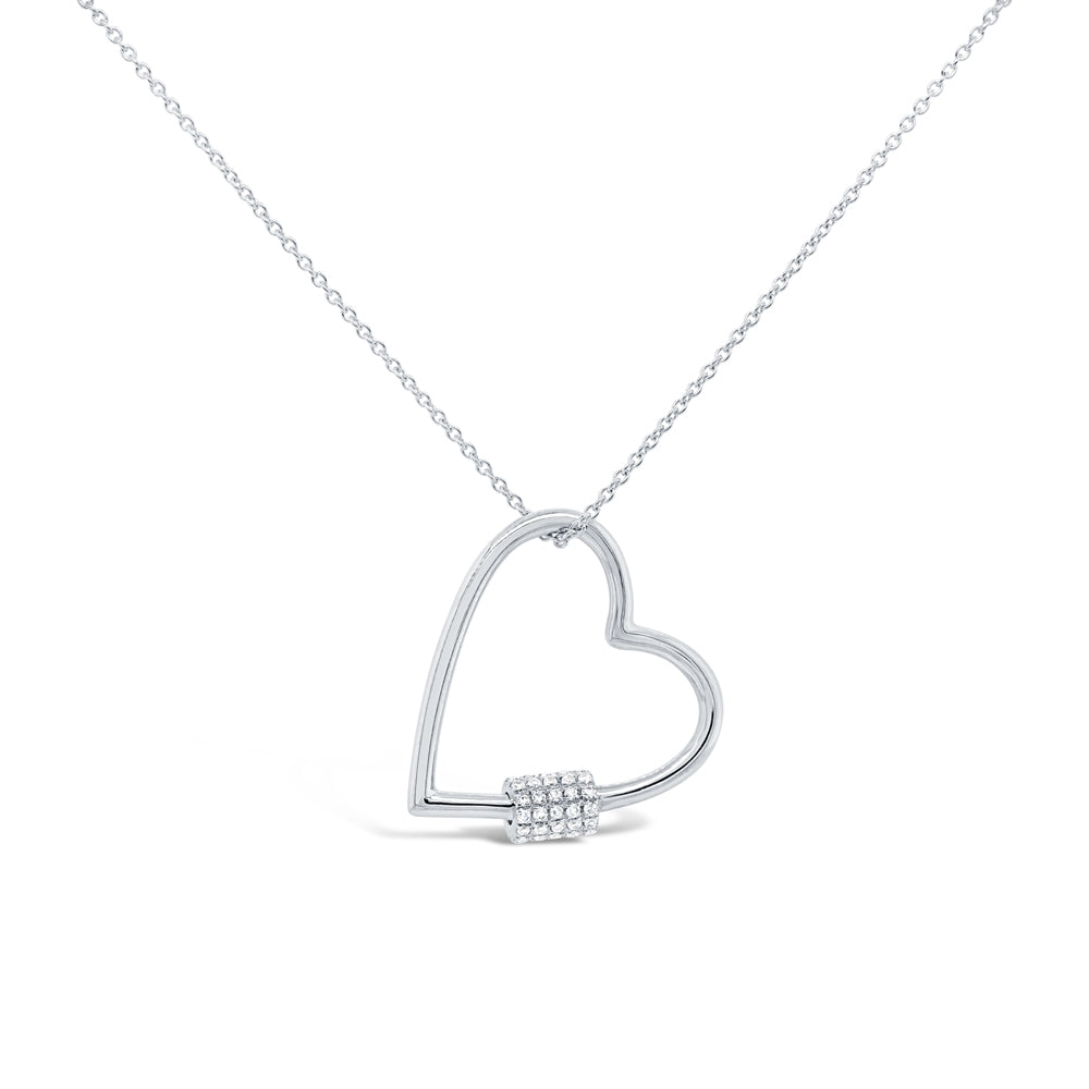 14K White Gold Diamond Heart Charm Holder Necklace-Necklaces-Maurice's Jewelers-WHITE GOLD-