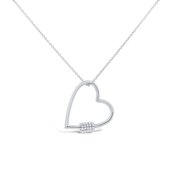 14K White Gold Diamond Heart Charm Holder Necklace