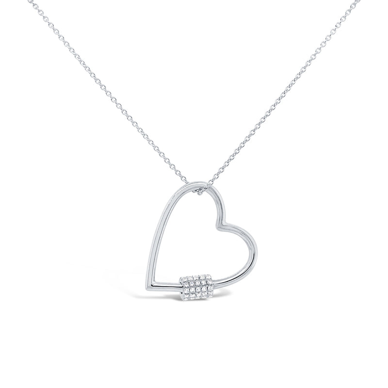 14K White Gold Diamond Heart Charm Holder Necklace