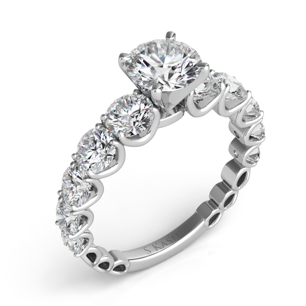 14K White Gold Scalloped Round Diamond Semi-Mount-mounting-S KASHI-