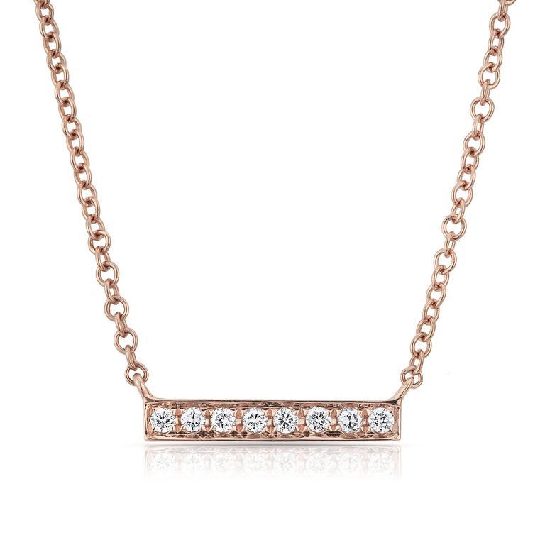 14K White Gold Short Diamond Bar Necklace