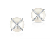 14K White Gold Diamond X + Pearl Earrings-EARRINGS-majolie-WHITE GOLD-