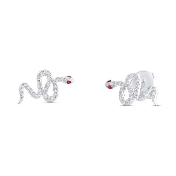 14K White Gold Snake Diamond + Ruby Stud Earring-Earrings-Maurice's Jewelers-