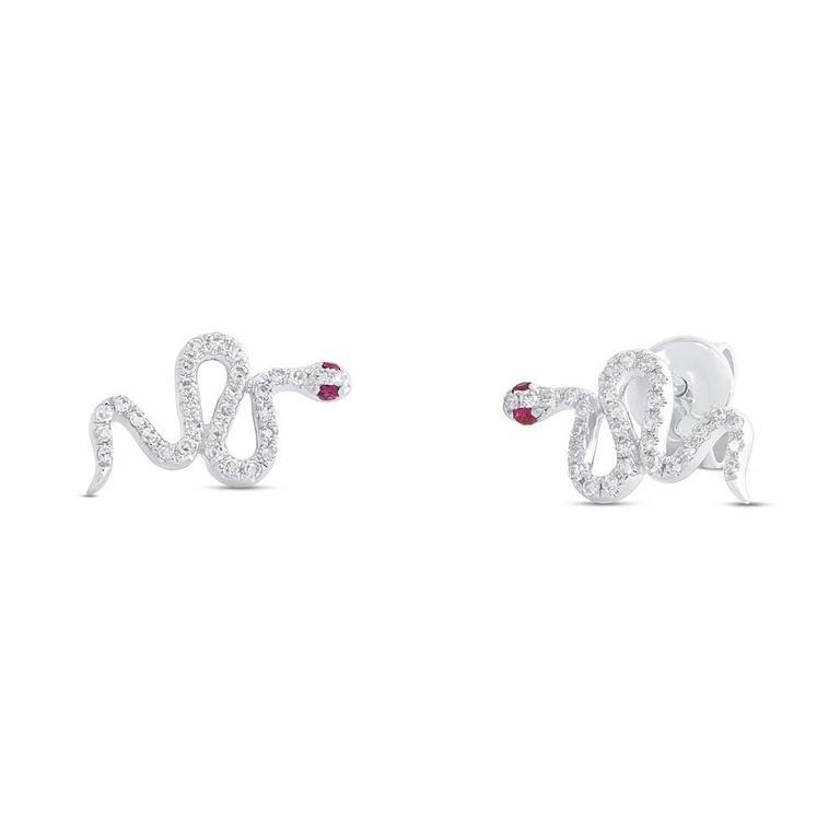 14K White Gold Snake Diamond + Ruby Stud Earring-Earrings-Maurice's Jewelers-