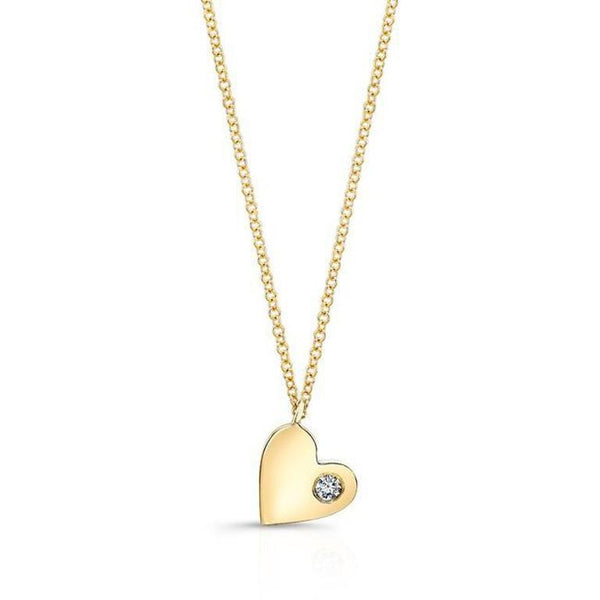 14K White Gold Solid Heart Pendant with Diamond-Necklaces-majolie-Yellow Gold-