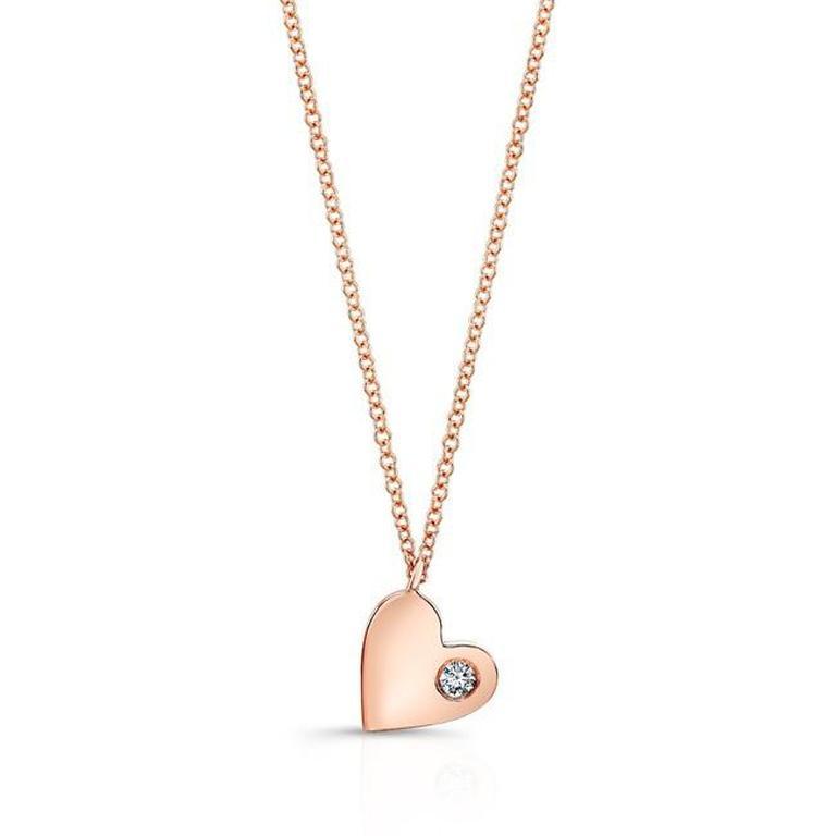14K White Gold Solid Heart Pendant with Diamond-Necklaces-majolie-Rose Gold-
