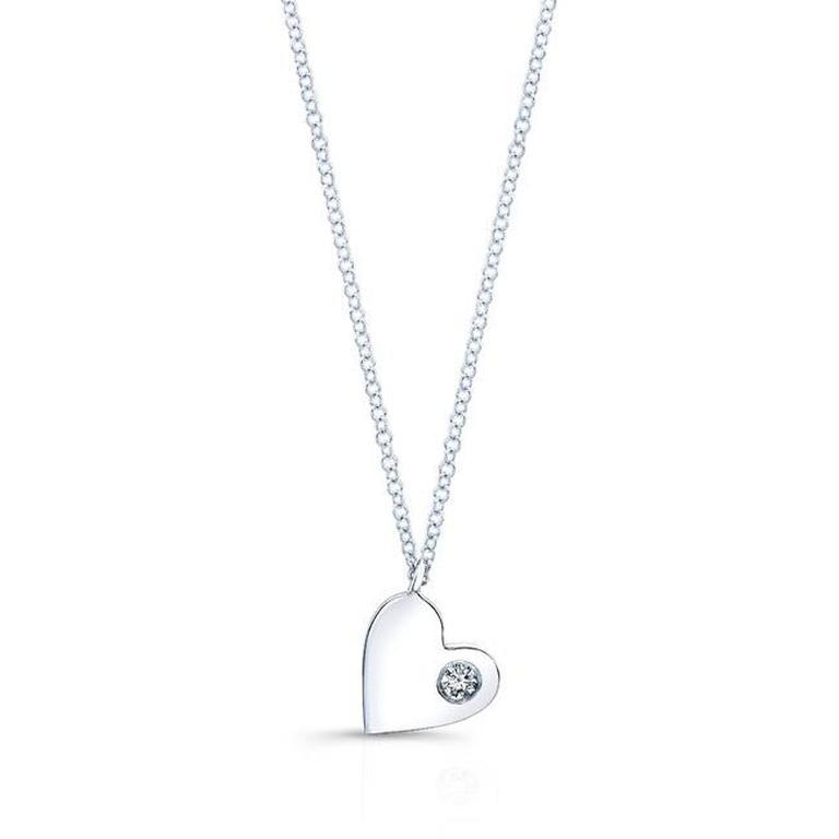 14K White Gold Solid Heart Pendant with Diamond-Necklaces-majolie-White Gold-