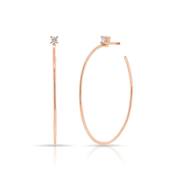 14K Rose Gold Solitaire Diamond Oval Hoop Earrings