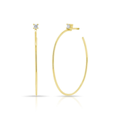 14K Yellow Gold Solitaire Diamond Oval Hoop Earrings