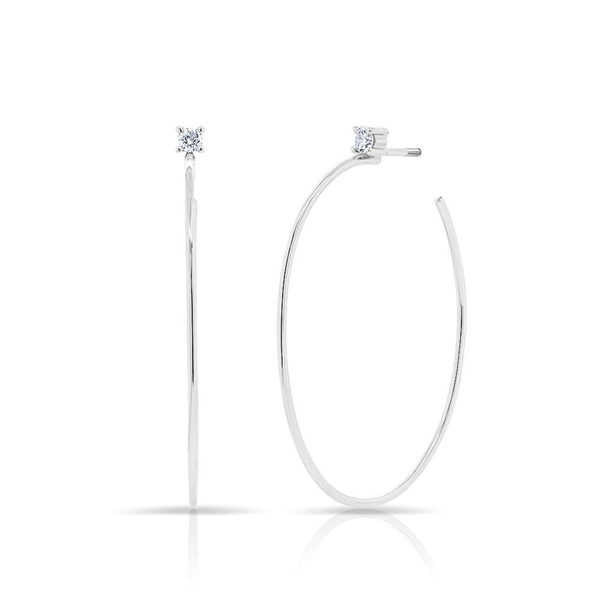 14K White Gold Solitaire Diamond Oval Hoop Earrings-Earrings-majolie-White Gold-