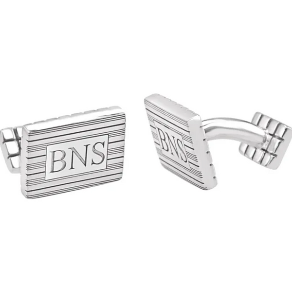 Rose Gold Plated Sterling Silver 3-Letter Serif Monogram Rectangle Cuff Links