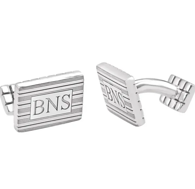 Yellow Gold Plated Sterling Silver 3-Letter Serif Monogram Rectangle Cuff Links