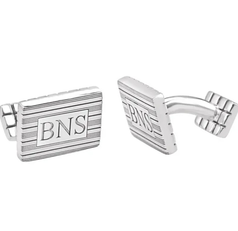 Sterling Silver 3-Letter Serif Monogram Rectangle Cuff Links-CUFFLINKS-stuller-Sterling Silver-