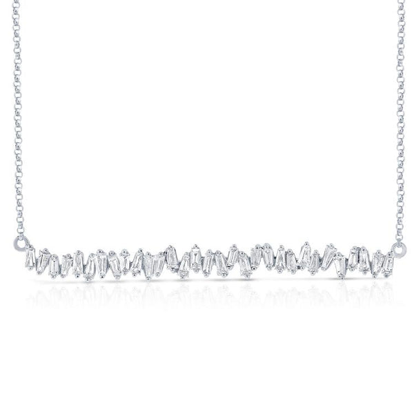14K White Gold Staggered Baguette Diamond Bar Necklace