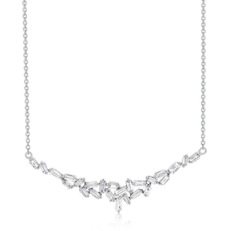 14K White Gold Staggered Baguette Diamond Necklace