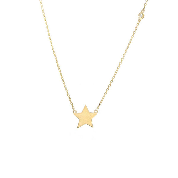 14K Yellow Gold Diamond Bezel Star Necklace