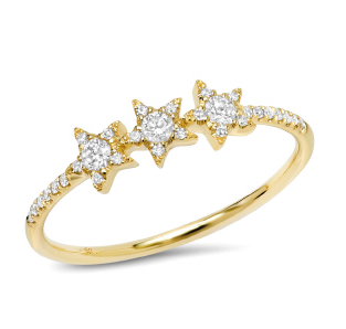 14k Yellow Gold Triple Diamond Star Ring