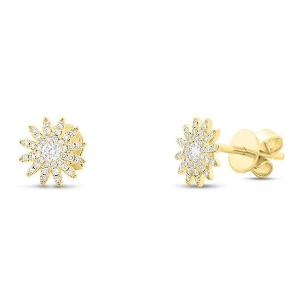 14K Yellow Gold Sunburst Stud Earrings