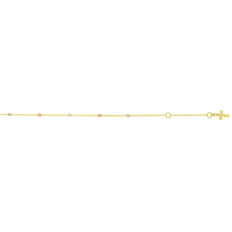 14K Tri Color Anklet + Finish Cross-Anklet-MAURICE'S JEWELERS-