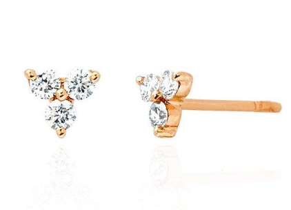 14K Rose Gold Triple Diamond Triangle Stud Earrings