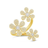 14K Yellow Gold Triple Floating Diamond Flower Ring