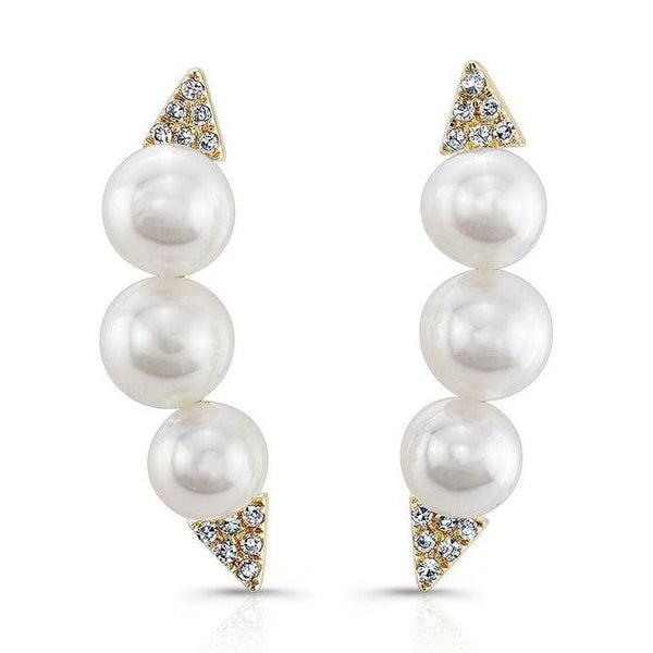 14K White Gold Triple Pearl Ear Climbers (Left Ear)