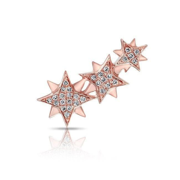 14K Rose Gold Triple Star Ear Climber