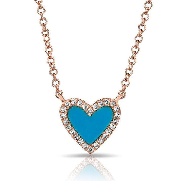 14K Yellow Gold Turquoise Heart Necklace-Necklaces-majolie-