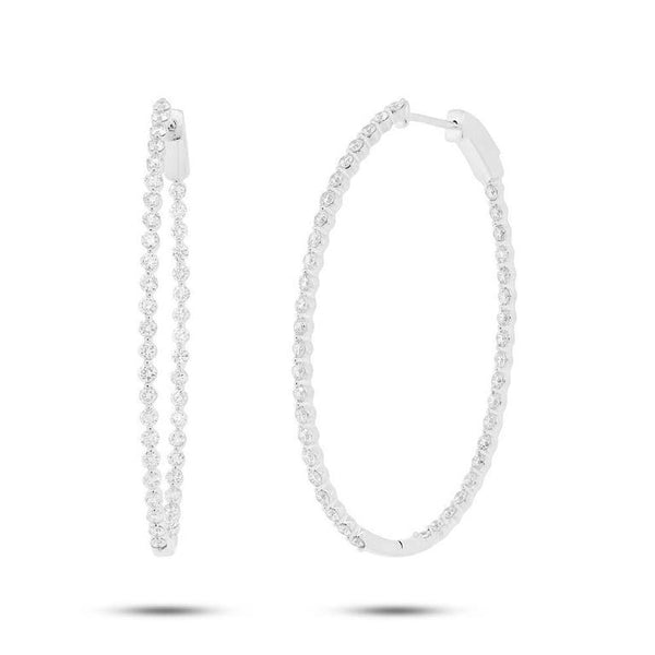 14K White Gold Diamond Inside & Outside Oval Hoop Earrings