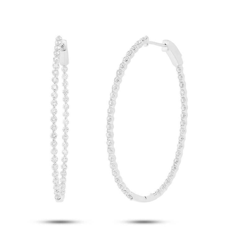 14K White Gold Diamond Inside & Outside Oval Hoop Earrings-Earrings-Maurice's Jewelers-