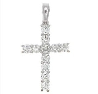 14K White Gold 11 Diamond Cross (4 Prong)-Necklaces-YARIV-.55CTW-