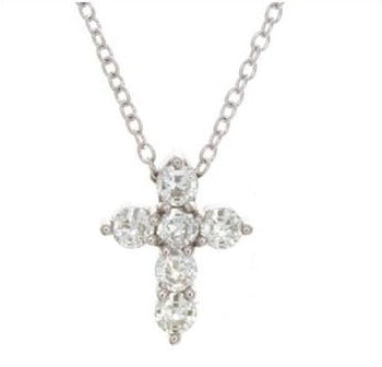 14K White Gold 6 Diamond Cross (3 Prong)-Necklaces-YARIV-.32CTW-