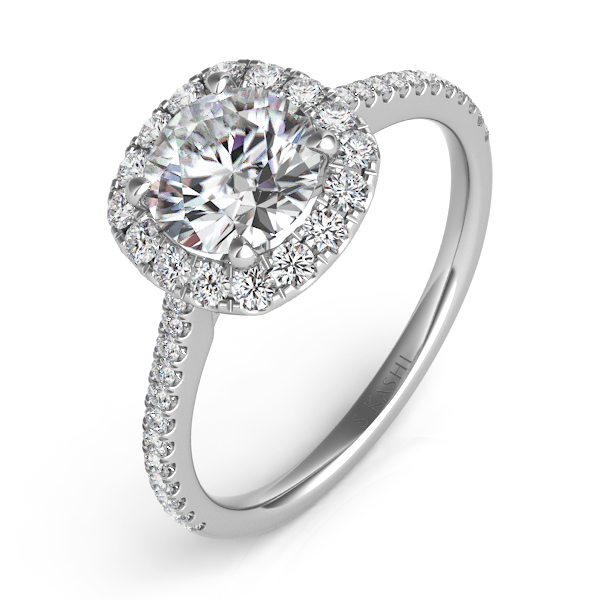 14K White Gold Diamond Cushion Halo Mounting