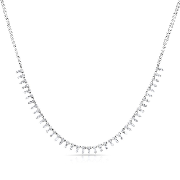 14K White Gold "Queen" Baguette Diamond Necklace