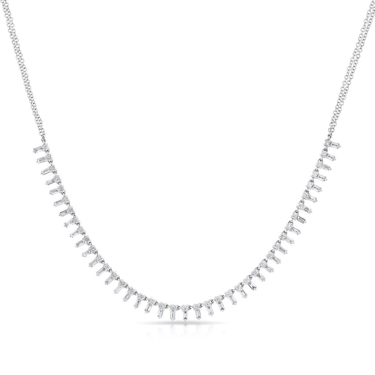 14K White Gold "Queen" Baguette Diamond Necklace