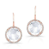 White Topaz Diamond Halo Earrings-EARRINGS-majolie-Rose Gold-