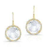 White Topaz Diamond Halo Earrings-EARRINGS-majolie-Yellow Gold-