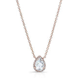 14K Rose Gold White Topaz Teardrop Pendant