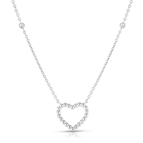 14K White Gold Beaded Heart Diamonds by the Yard Necklace-Necklaces-royal chain-