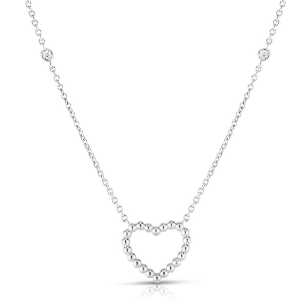 14K White Gold Beaded Heart Diamonds by the Yard Necklace