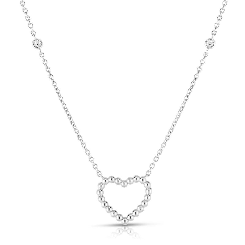 14K White Gold Beaded Heart Diamonds by the Yard Necklace-Necklaces-royal chain-