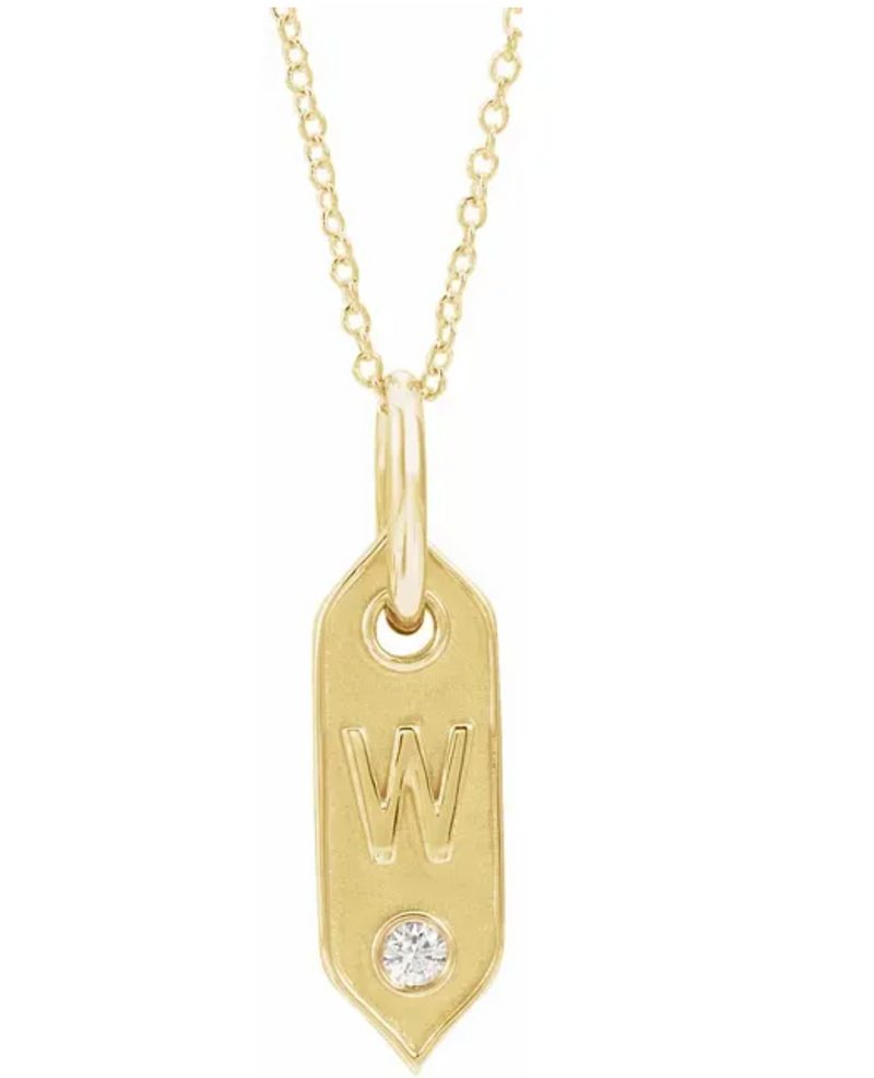 14K Yellow Initial Diamond Tag Necklace-Necklaces-Maurice's Jewelers-W-
