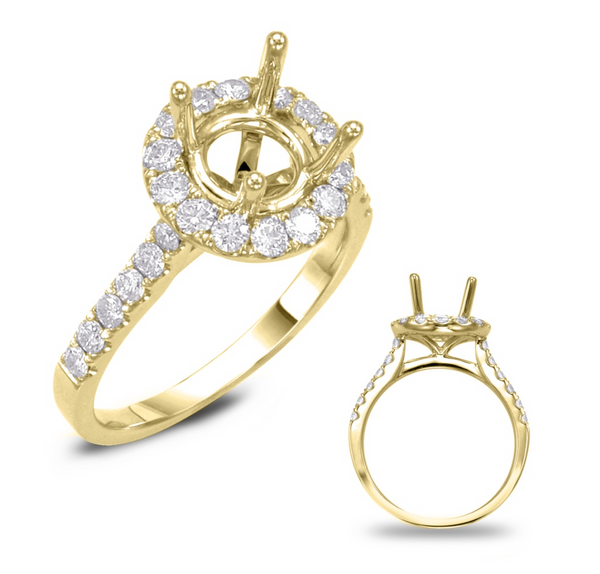 14K Yellow Gold Round Diamond Halo Mounting