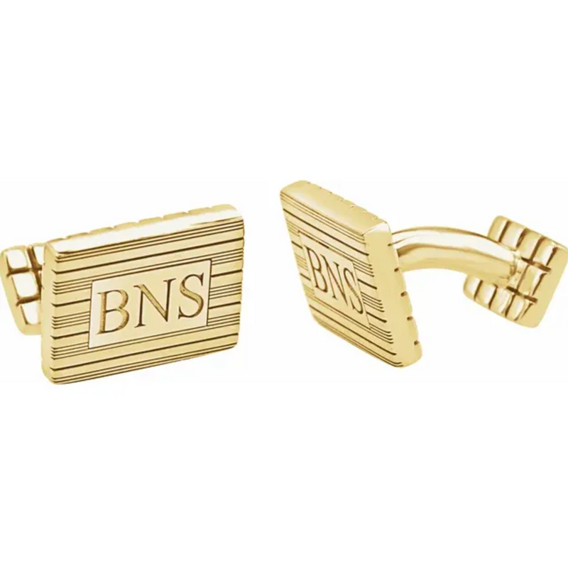 Sterling Silver 3-Letter Serif Monogram Rectangle Cuff Links-CUFFLINKS-stuller-Yellow Gold Plated Sterling Silver-