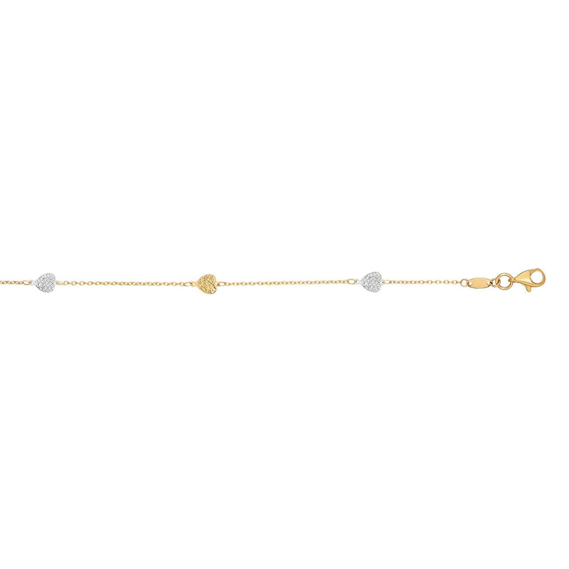 14K Yellow Gold Yellow  +White Gold Heart on Link Anklet